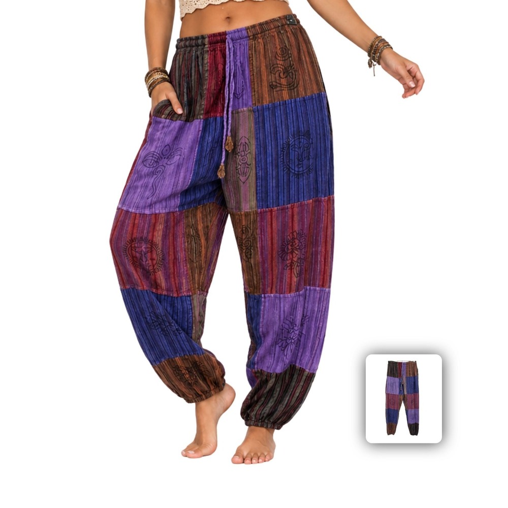 Boho Patchwork Women’s Harem Pants - Purple Multi